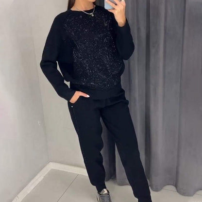 🎅Christmas 50% off sale💥Women's Glitter Rhinestone Sweatshirt & Casual Pants 2 Piece Set