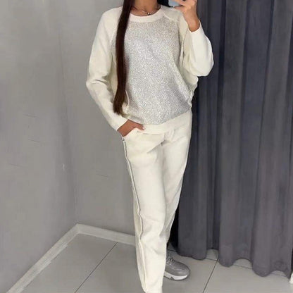 🎅Christmas 50% off sale💥Women's Glitter Rhinestone Sweatshirt & Casual Pants 2 Piece Set