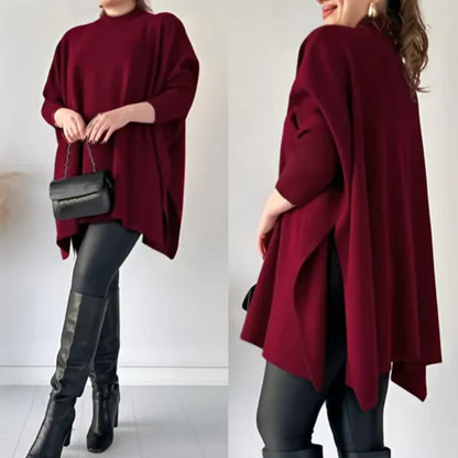 🎅Xmas Sales - 50% OFF🎄Women's Mock Neck Batwing Sleeves Slit Tops