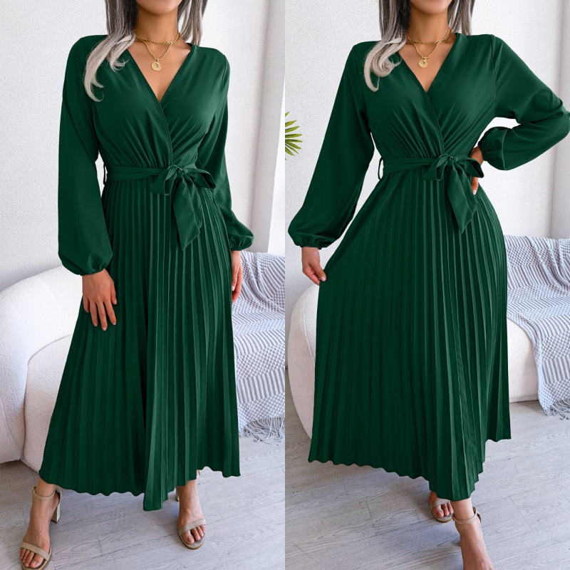 🎅Xmas Sales - 50% OFF🎄Women's Long Length Pleated Wrap Tie Dress