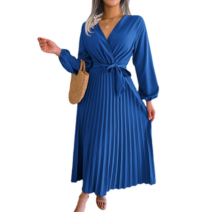 🎅Xmas Sales - 50% OFF🎄Women's Long Length Pleated Wrap Tie Dress