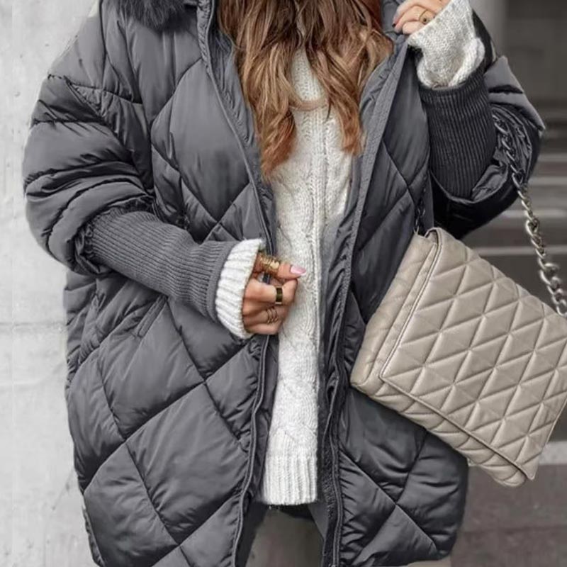 🎅Xmas Sales - 50% OFF🎄Women’s Winter Fashionable Mid-length Parka Coat with Knit Sleeves Patchwork⏰Free Shipping