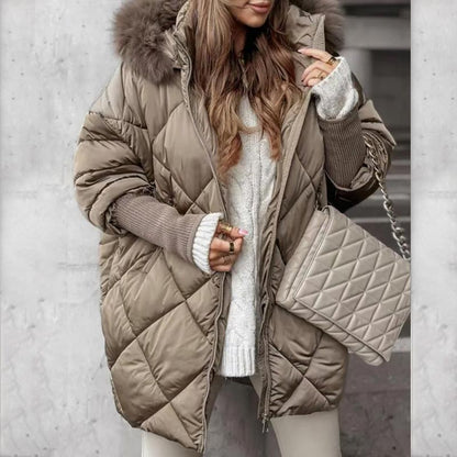 🎅Xmas Sales - 50% OFF🎄Women’s Winter Fashionable Mid-length Parka Coat with Knit Sleeves Patchwork⏰Free Shipping