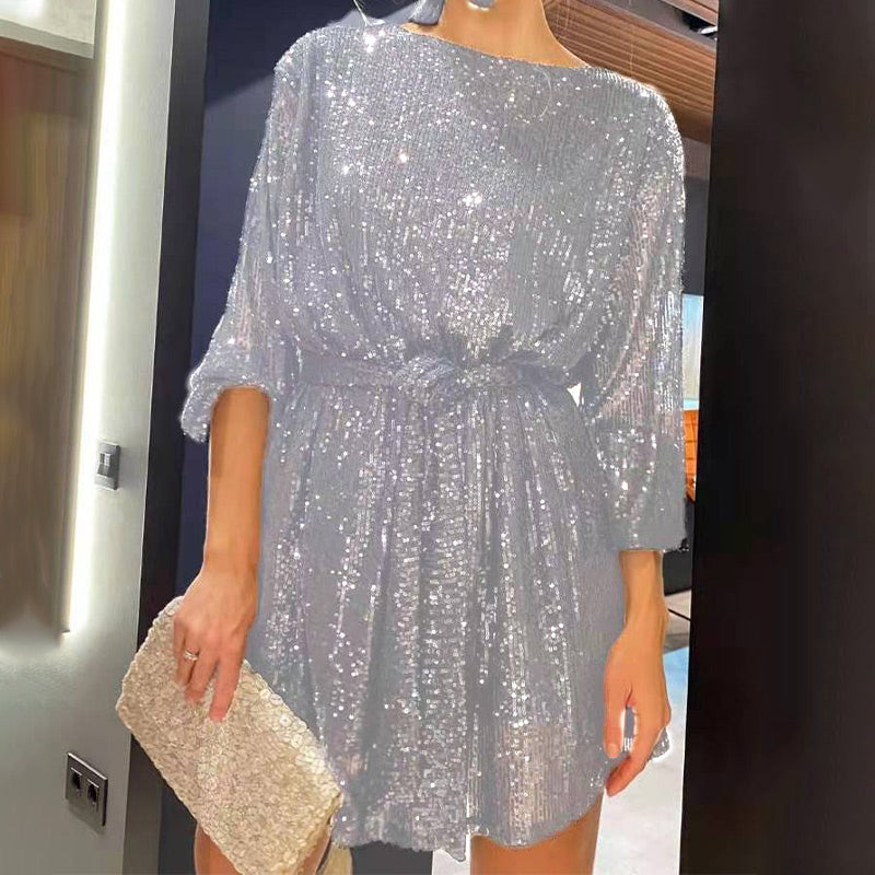 🎅Xmas Sales - 50% OFF🎄Sequin Tie Waist Mini Dress