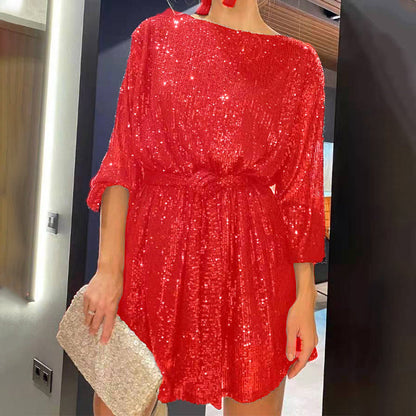 🎅Xmas Sales - 50% OFF🎄Sequin Tie Waist Mini Dress