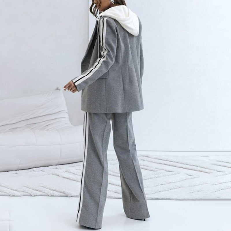 🎅Xmas Sales - 50% OFF🎄Women’s Casual Gray Blazer Top & Wide-Leg Pants 2-Piece Set