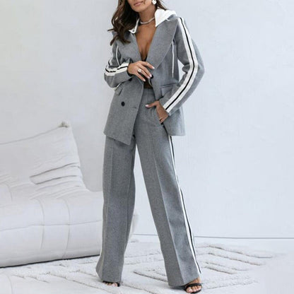 🎅Xmas Sales - 50% OFF🎄Women’s Casual Gray Blazer Top & Wide-Leg Pants 2-Piece Set