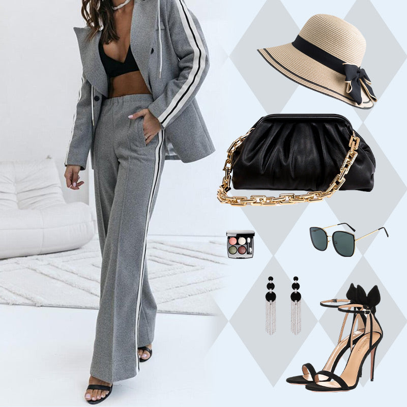 🎅Xmas Sales - 50% OFF🎄Women’s Casual Gray Blazer Top & Wide-Leg Pants 2-Piece Set