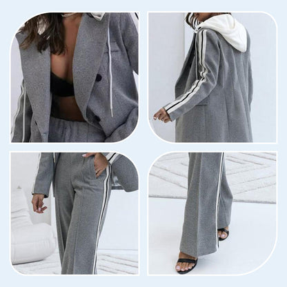 🎅Xmas Sales - 50% OFF🎄Women’s Casual Gray Blazer Top & Wide-Leg Pants 2-Piece Set