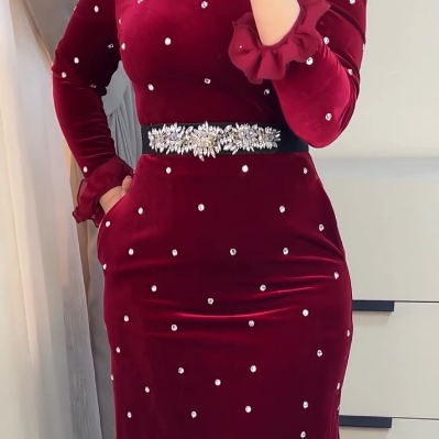 🔥🖤Black Friday Sale🔥Women's Rhinestone Dress with Ruched Ruffle Hem