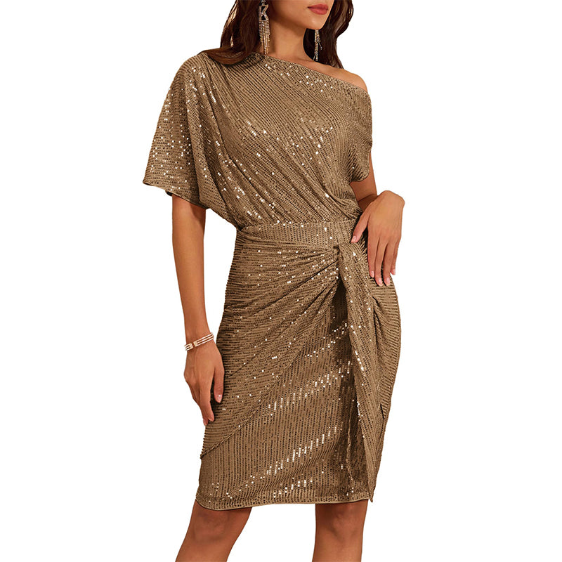 🎅Xmas Sales - 50% OFF🎄Sparkly One-Shoulder Ruched Dress