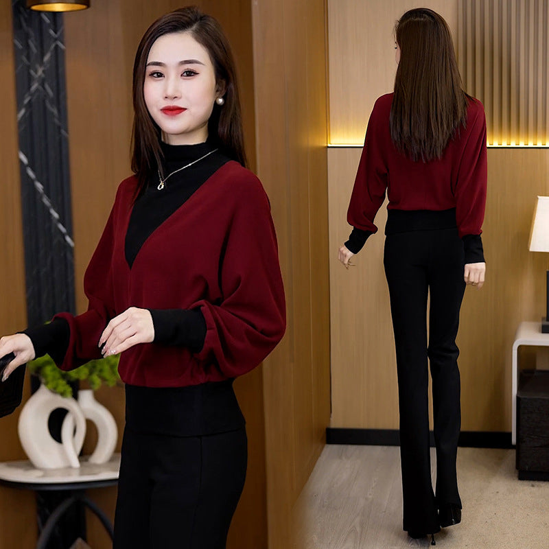 🎅Xmas Sales - 50% OFF🎄Women's Half-High Neck Patchwork Long Sleeve Top