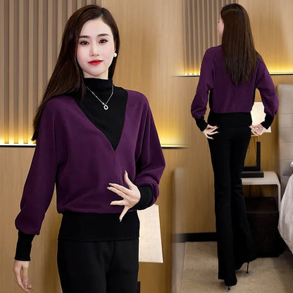 🎅Xmas Sales - 50% OFF🎄Women's Half-High Neck Patchwork Long Sleeve Top