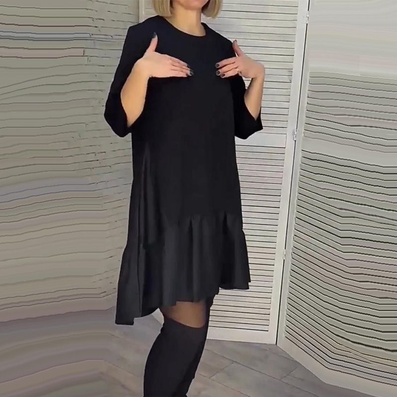 🖤Black Friday 50% off sale💥Loose Pleated Elegant Black Dress with Seven-pointed Sleeves