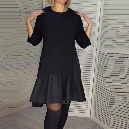 🖤Black Friday 50% off sale💥Loose Pleated Elegant Black Dress with Seven-pointed Sleeves