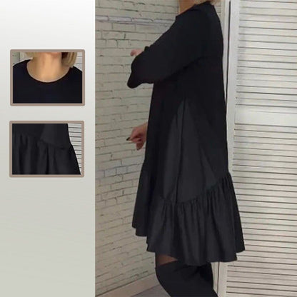 🖤Black Friday 50% off sale💥Loose Pleated Elegant Black Dress with Seven-pointed Sleeves