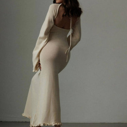 🎅Christmas Pre-sale🥰Seductive Women's Solid Backless Long-Sleeve Maxi Dresses