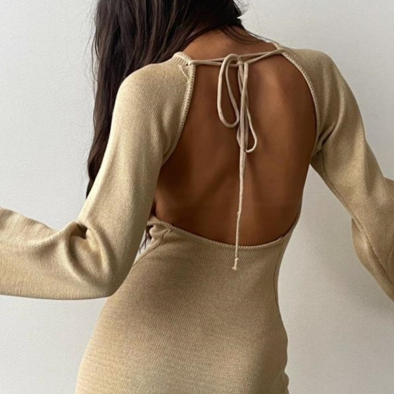 🎅Christmas Pre-sale🥰Seductive Women's Solid Backless Long-Sleeve Maxi Dresses