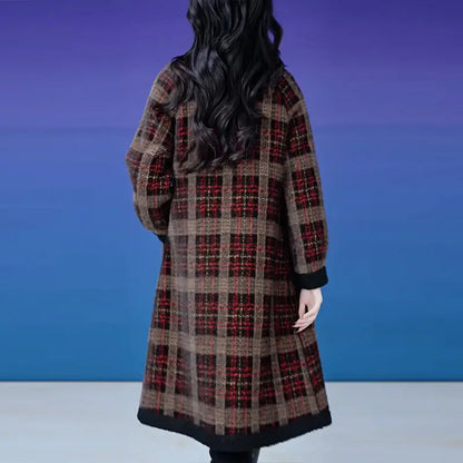 ❄️Winter Specials❄️ Women's Lapel Plaid Mid-Length Tweed Coat