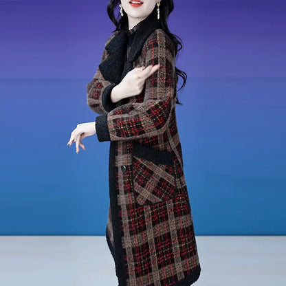 ❄️Winter Specials❄️ Women's Lapel Plaid Mid-Length Tweed Coat