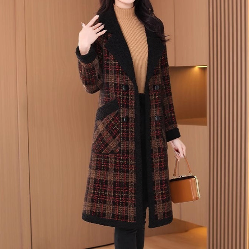 ❄️Winter Specials❄️ Women's Lapel Plaid Mid-Length Tweed Coat