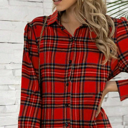 🎅Early Xmas Sales 🎁Women's Christmas Plaid Lapel Short Dresses free shipping 📦