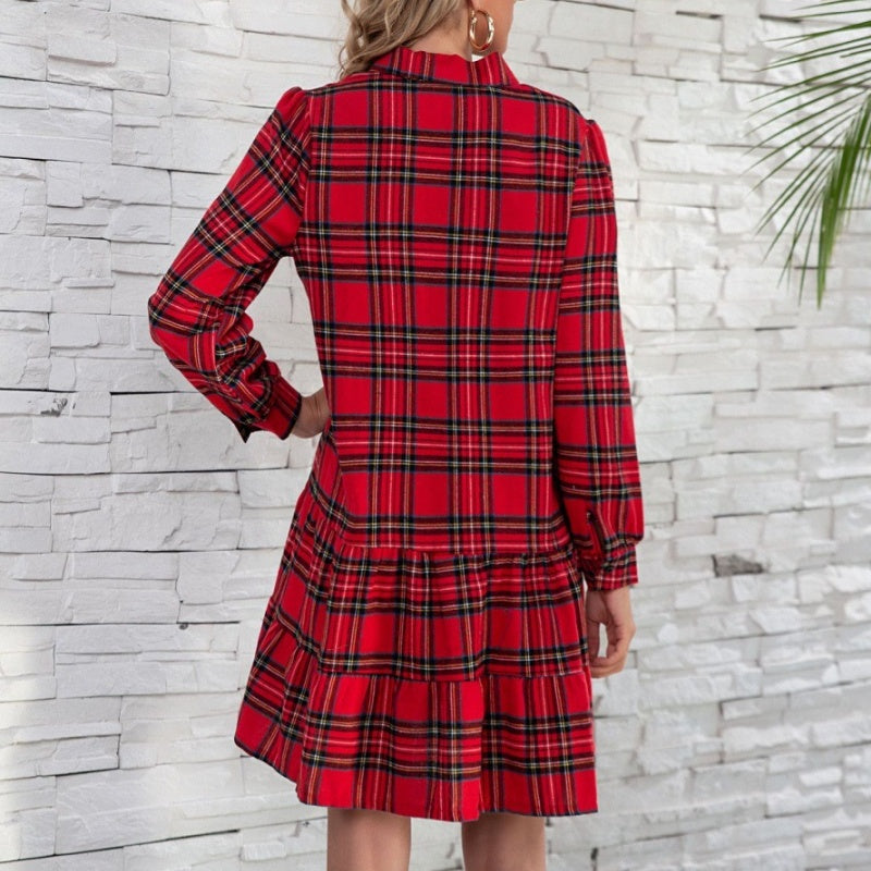 🎅Early Xmas Sales 🎁Women's Christmas Plaid Lapel Short Dresses free shipping 📦