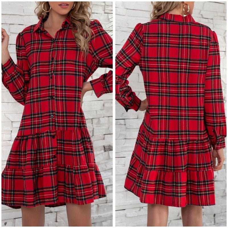 🎅Early Xmas Sales 🎁Women's Christmas Plaid Lapel Short Dresses free shipping 📦