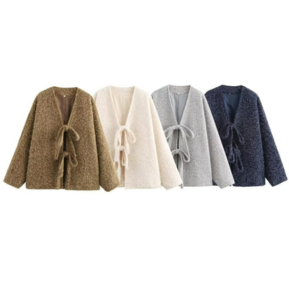 🎅Xmas Sales - 50% OFF🎄Women's Bow Tie Front Open Cardigan