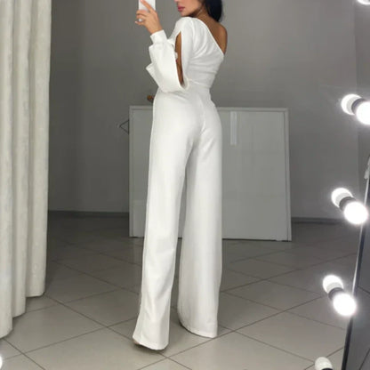 🎅Christmas Pre-sale🎁Women's One Shoulder Sparkly Mesh Flared Jumpsuits