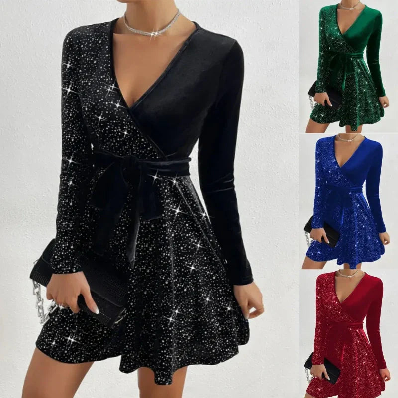 🎅Christmas 50% off sale💥V-neck hip-waisted skirt, sequins sparkling