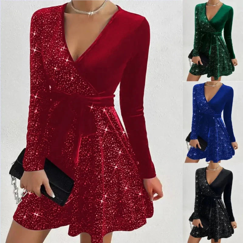 🎅Christmas 50% off sale💥V-neck hip-waisted skirt, sequins sparkling