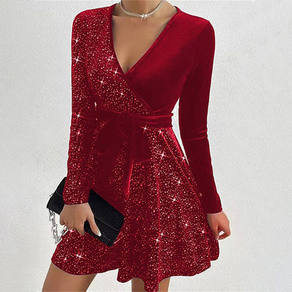 🎅Christmas 50% off sale💥V-neck hip-waisted skirt, sequins sparkling