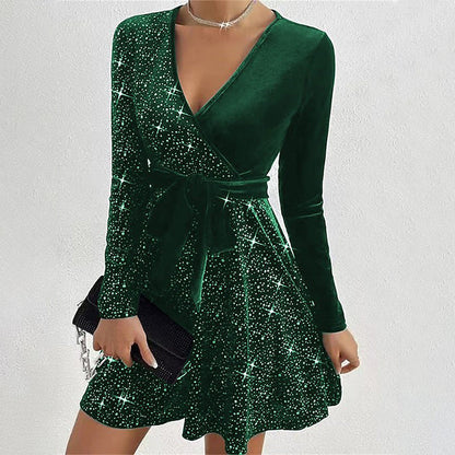 🎅Christmas 50% off sale💥V-neck hip-waisted skirt, sequins sparkling