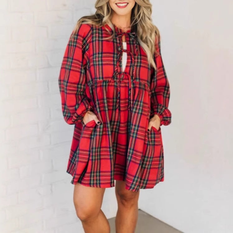 🎅Xmas Sales - 50% OFF🎄Women's Plaid Dress with Tie Bows Front