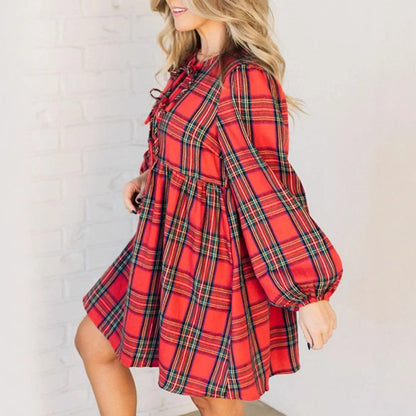 🎅Xmas Sales - 50% OFF🎄Women's Plaid Dress with Tie Bows Front