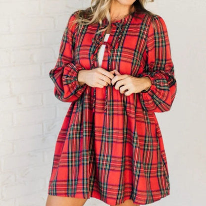 🎅Xmas Sales - 50% OFF🎄Women's Plaid Dress with Tie Bows Front