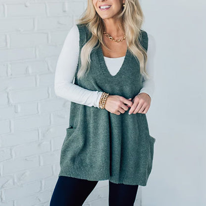 🎅Xmas Sales - 52% OFF🎄Women's Loose-Fit V-Neck Sweater Vest with Pockets