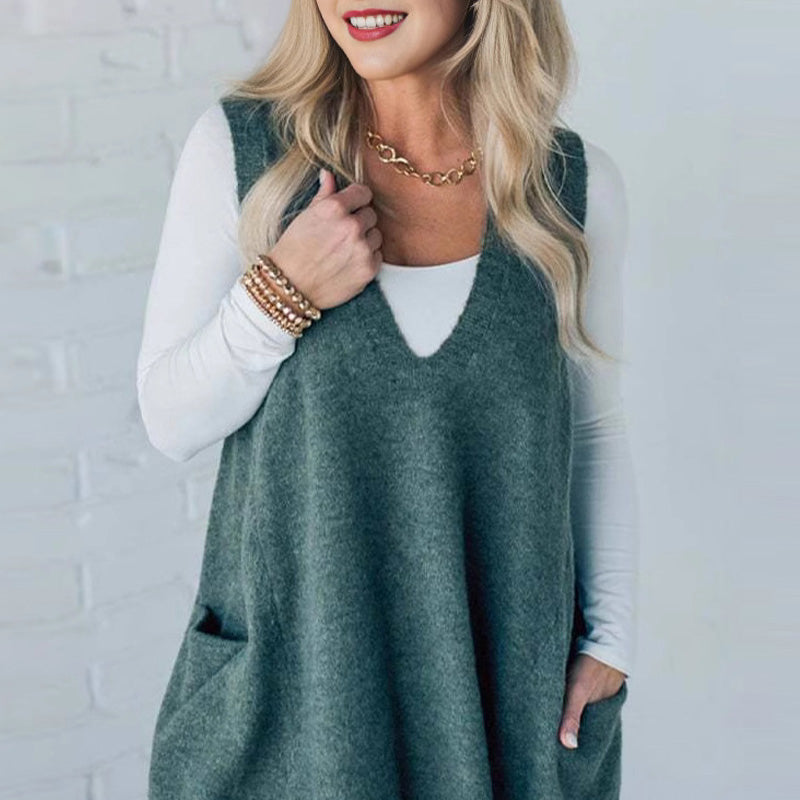 🎅Xmas Sales - 52% OFF🎄Women's Loose-Fit V-Neck Sweater Vest with Pockets