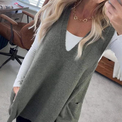 🎅Xmas Sales - 52% OFF🎄Women's Loose-Fit V-Neck Sweater Vest with Pockets