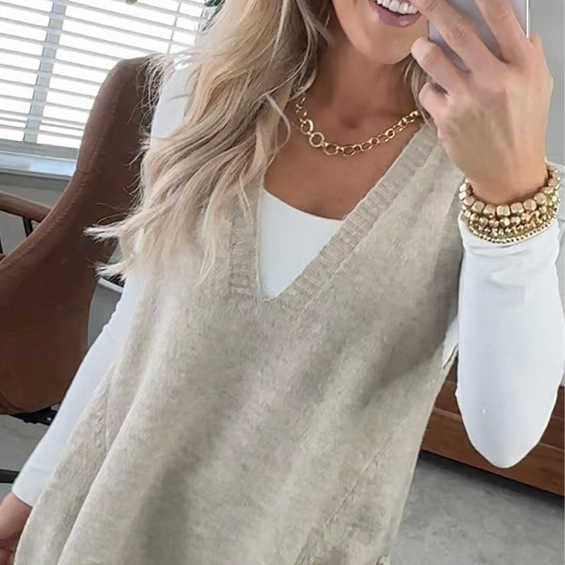 🎅Xmas Sales - 52% OFF🎄Women's Loose-Fit V-Neck Sweater Vest with Pockets