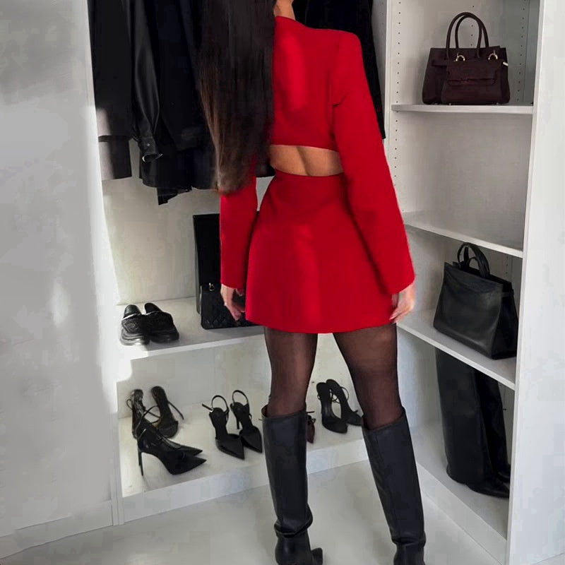 🎅Christmas Pre-sale🎁Sexy Long Sleeve Cutout Deep V Dress