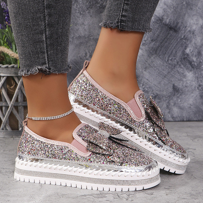 🎅Christmas Pre-sale🎁Women's Rhinestones Slip-On Bow Sneakers