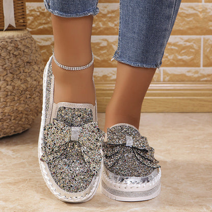 🎅Christmas Pre-sale🎁Women's Rhinestones Slip-On Bow Sneakers