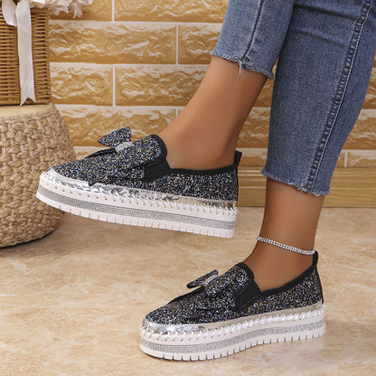 🎅Christmas Pre-sale🎁Women's Rhinestones Slip-On Bow Sneakers