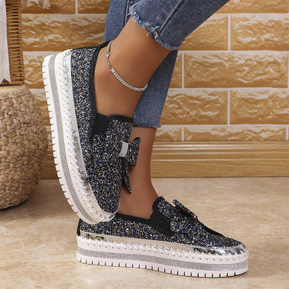 🎅Christmas Pre-sale🎁Women's Rhinestones Slip-On Bow Sneakers