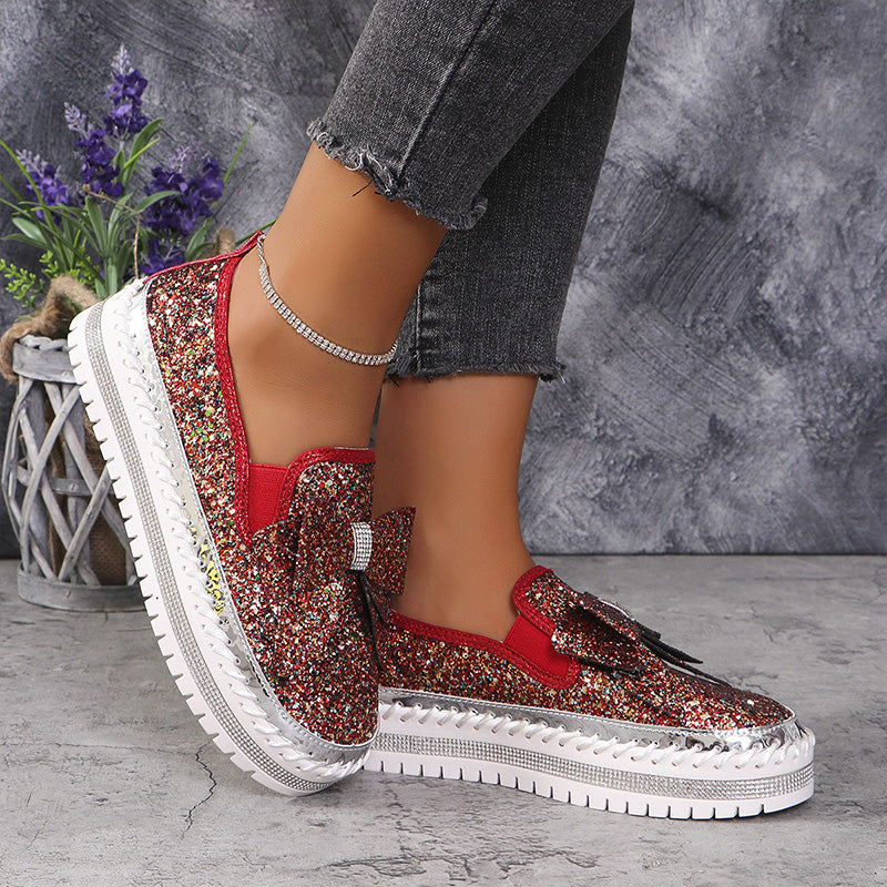 🎅Christmas Pre-sale🎁Women's Rhinestones Slip-On Bow Sneakers