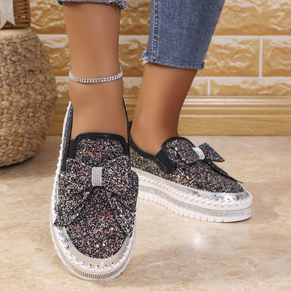 🎅Christmas Pre-sale🎁Women's Rhinestones Slip-On Bow Sneakers