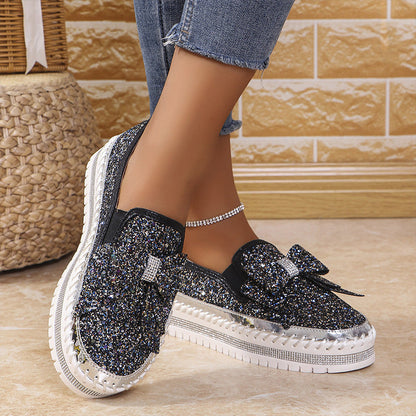 🎅Christmas Pre-sale🎁Women's Rhinestones Slip-On Bow Sneakers