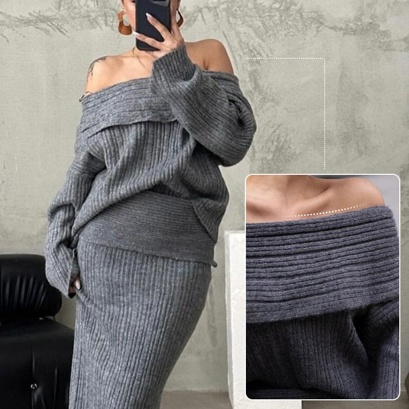 🎅Xmas Sales - 50% OFF🎄Women's Off-Shoulder Knit Sweater & Skirt Set